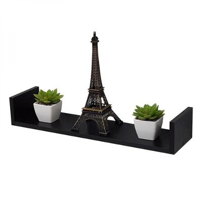 Prateleira em U 90X20cm Preta com Suporte Invisível