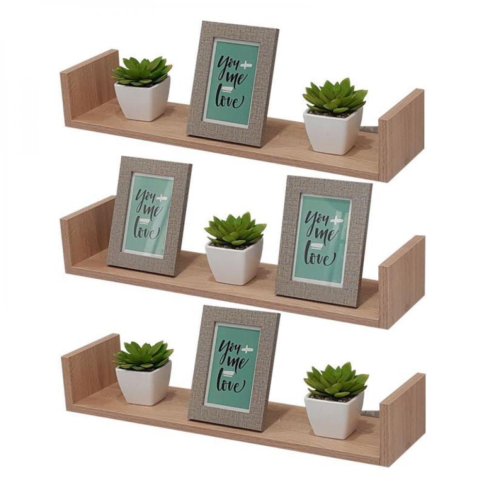 Kit 3 Prateleiras U 60 X 25cm Carvalho Suporte Invisível - 2