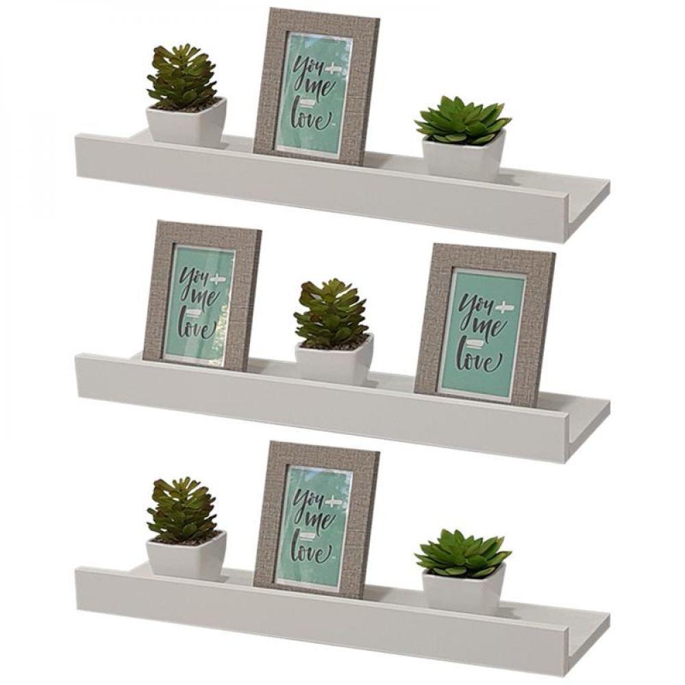 Kit 3 Prateleiras Porta Quadros 60X10cm Branca Invisível - 1