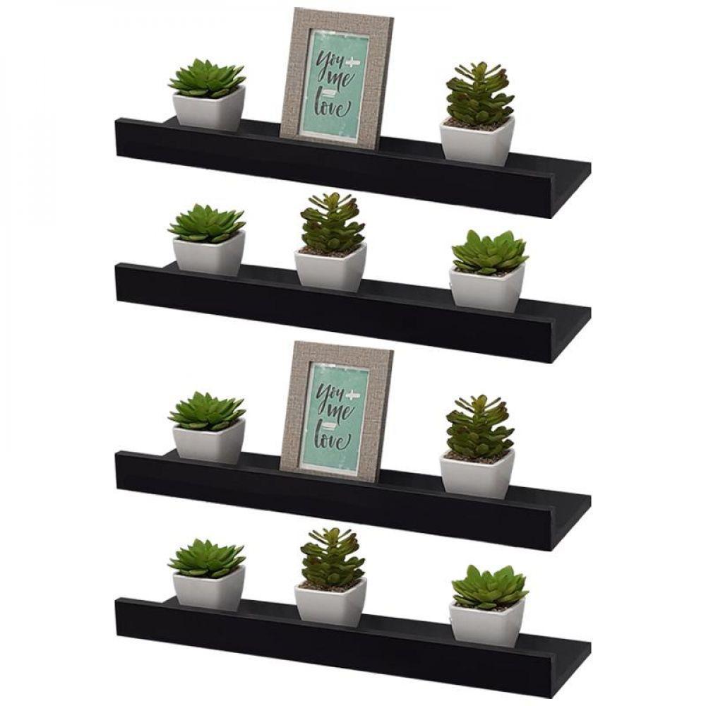 Kit 4 Prateleiras Porta Quadros 40 x 15cm Preta - 2