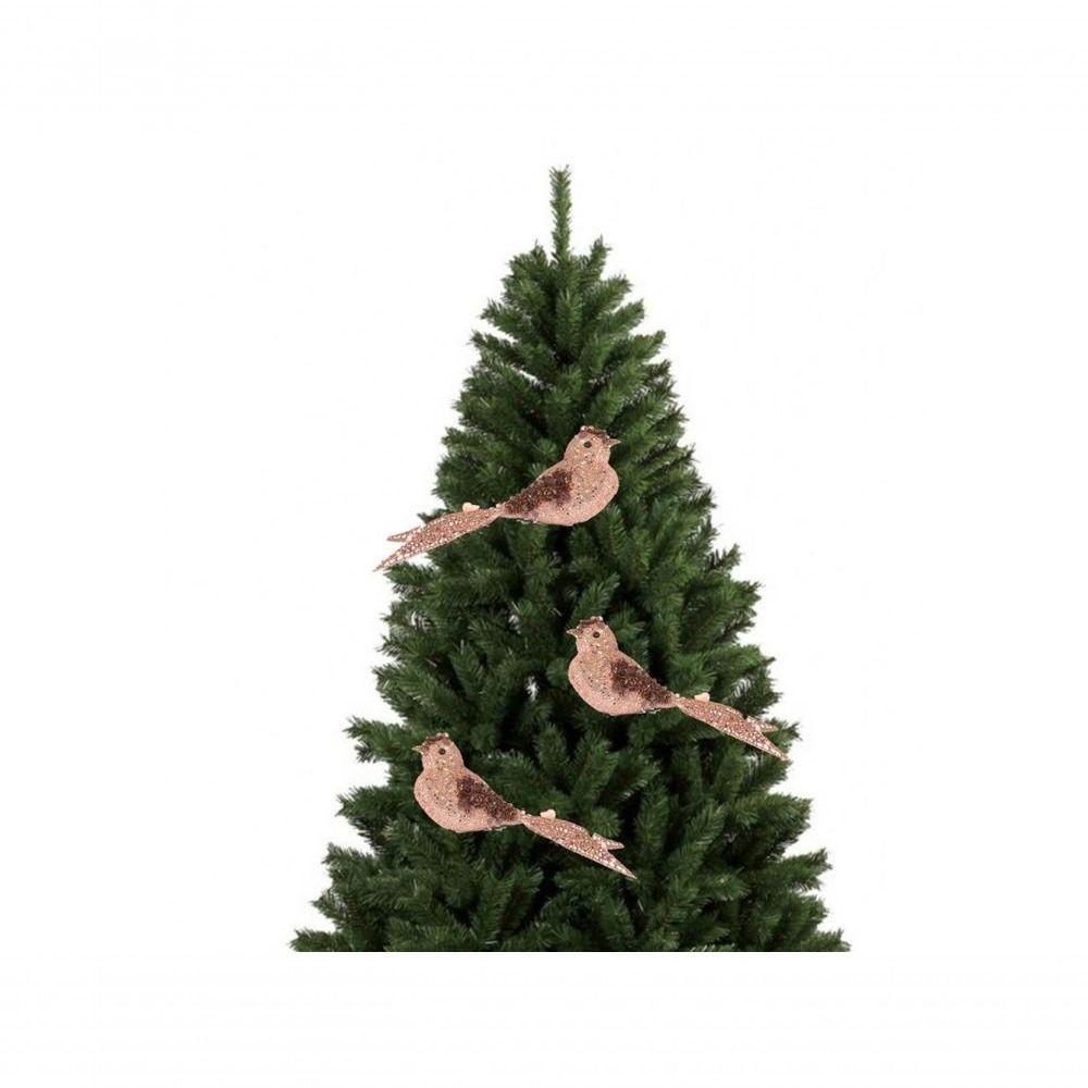 Kit Passarinho Natal Full Glitter Pérolas Rosê 16Cm 3 Un - 2
