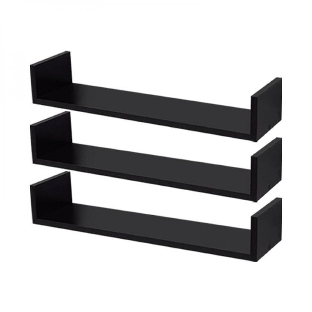 Kit 3 Prateleiras U 100 X 20cm Preta Suporte Invisível - 1