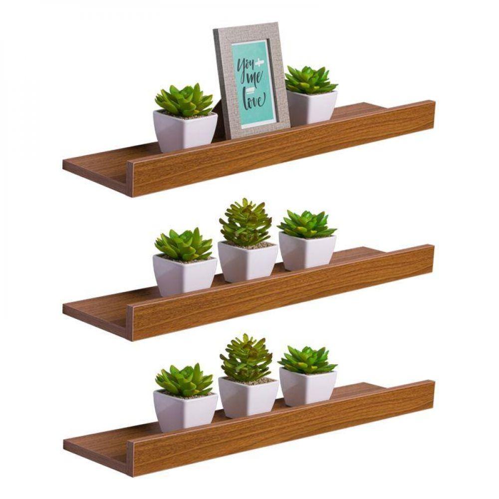 Kit 3 Prateleiras Porta Quadros 100 X 10cm Freijó Suporte Invisível - 1