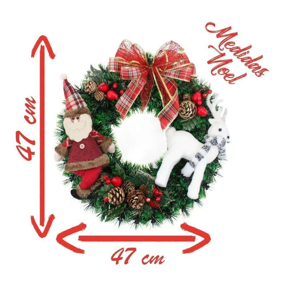 Guirlanda Natalina Enfeite De Porta Decoração Papai Noel E Rena 47cm - 2