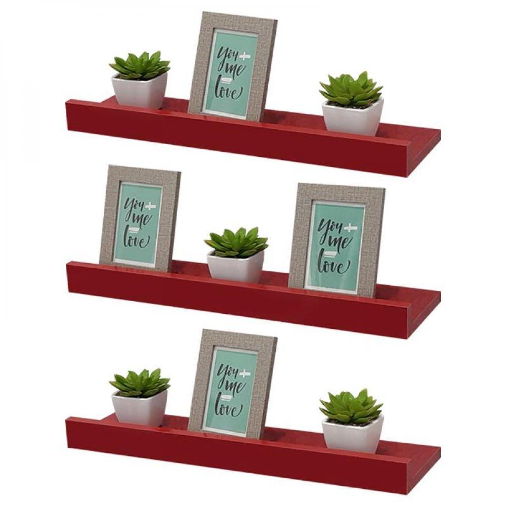 Kit 3 Prateleiras Porta Quadros 80 X 15cm Vermelha Suporte - 2