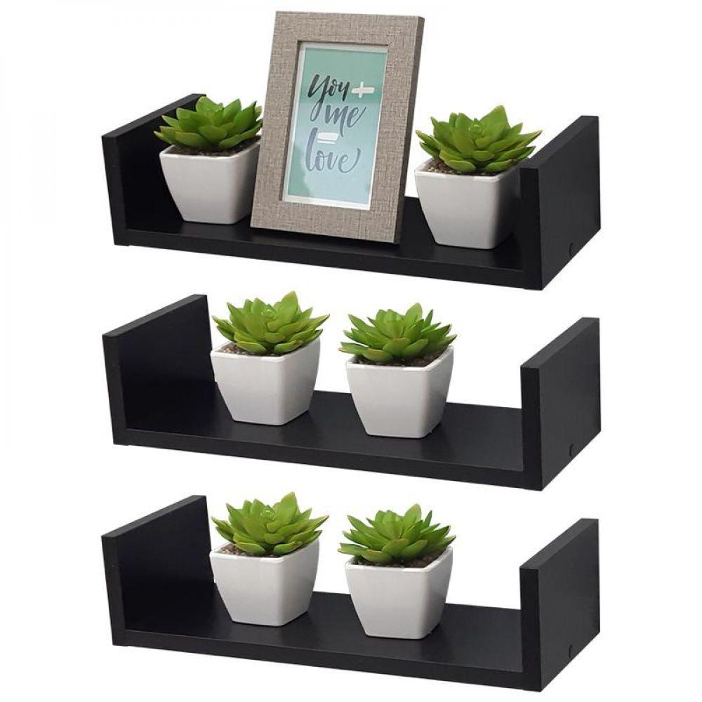 Kit 3 Prateleiras U 50 X 20cm Preta Suporte Invisível - 2