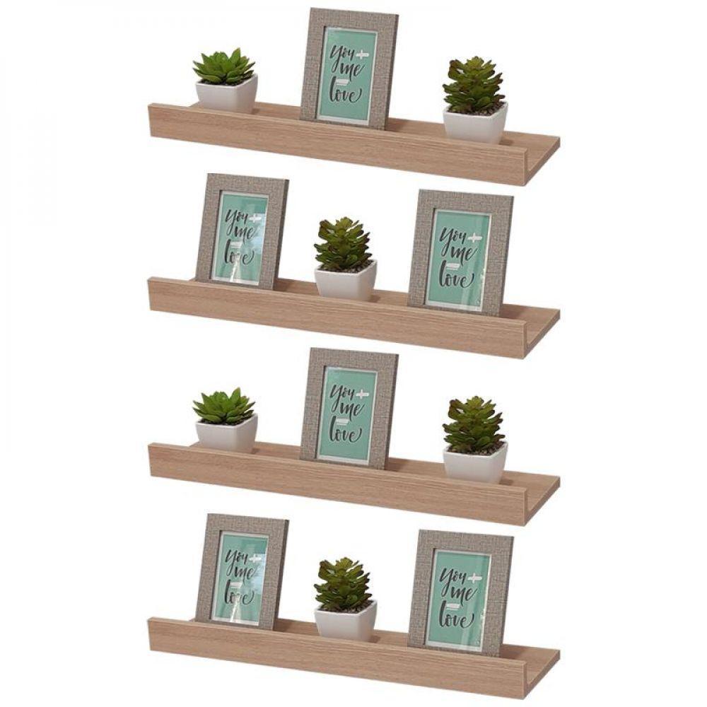 Kit 4 Prateleiras Porta Quadros 60 X 10cm Carvalho Suporte Invisível - 2