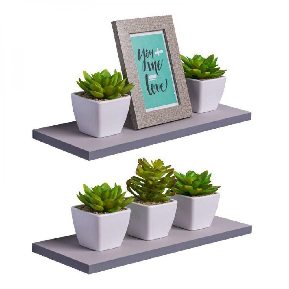 Kit 2 Prateleiras 30 X 15cm Cinza Claro Suporte Invisível - 1