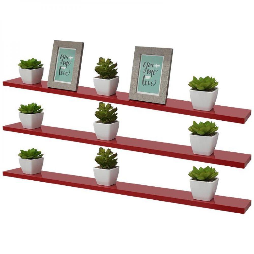 Kit 3 Prateleiras 80 X 10cm Vermelha Suporte Invisível - 1