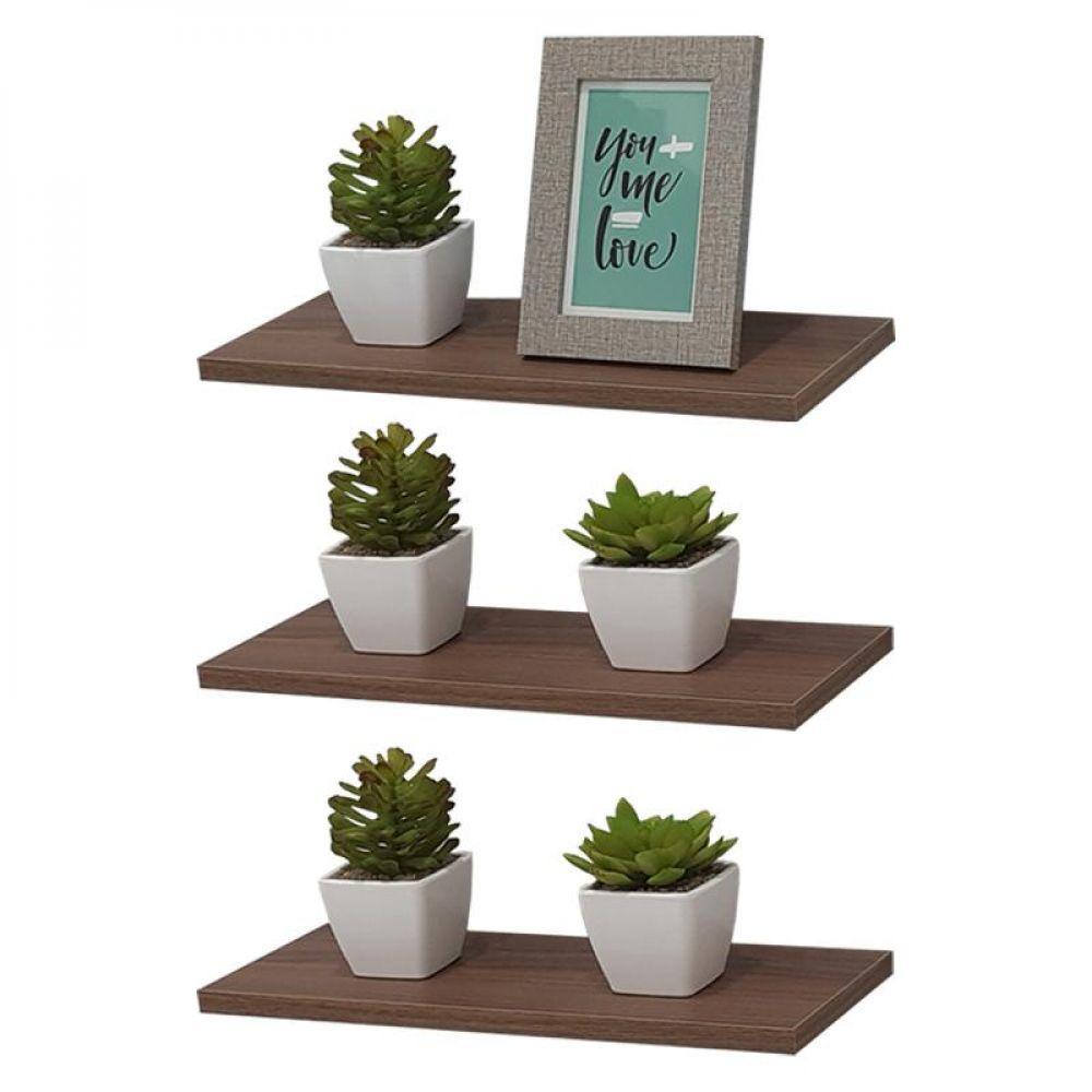 Kit 3 Prateleiras 40 X 20cm Nogal Suporte Invisível - 1