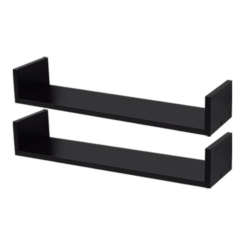 Kit 2 Prateleiras U 100 X 20cm Preta Suporte Invisível - 1