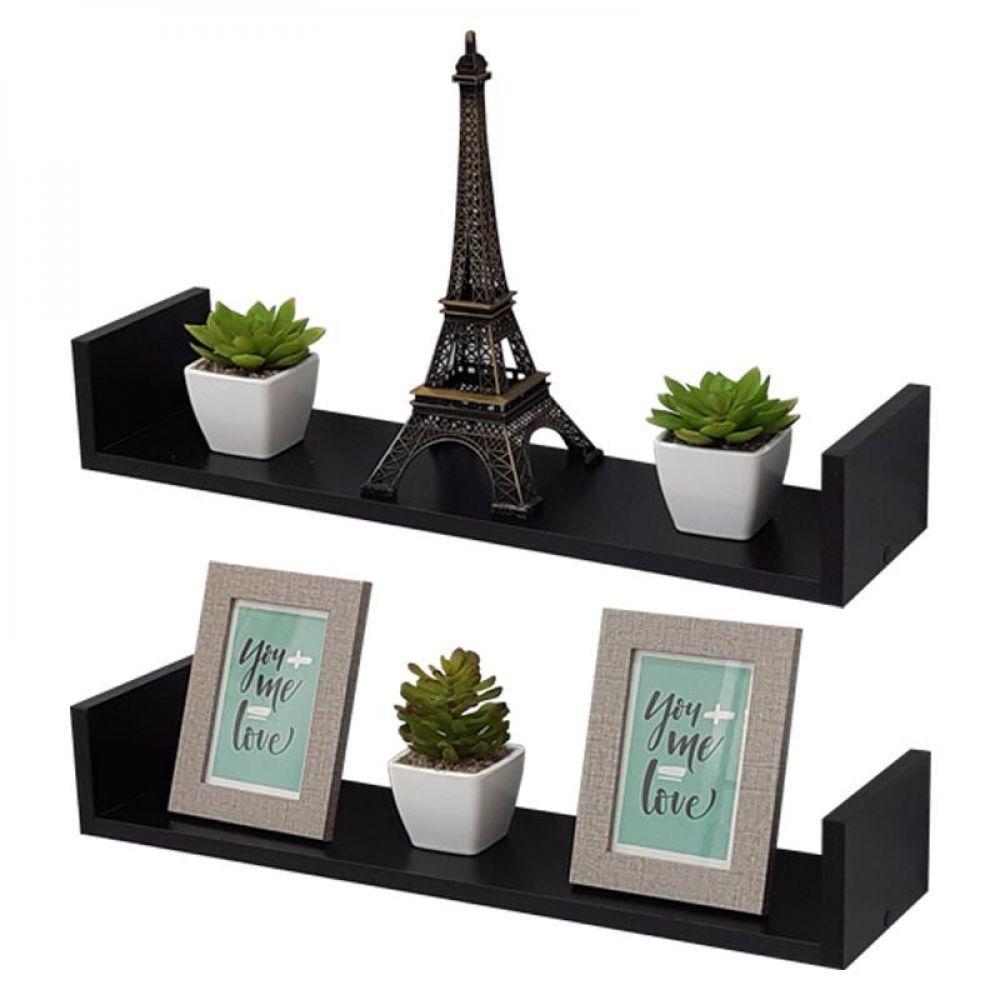 Kit 2 Prateleiras U 100 X 20cm Preta Suporte Invisível - 2