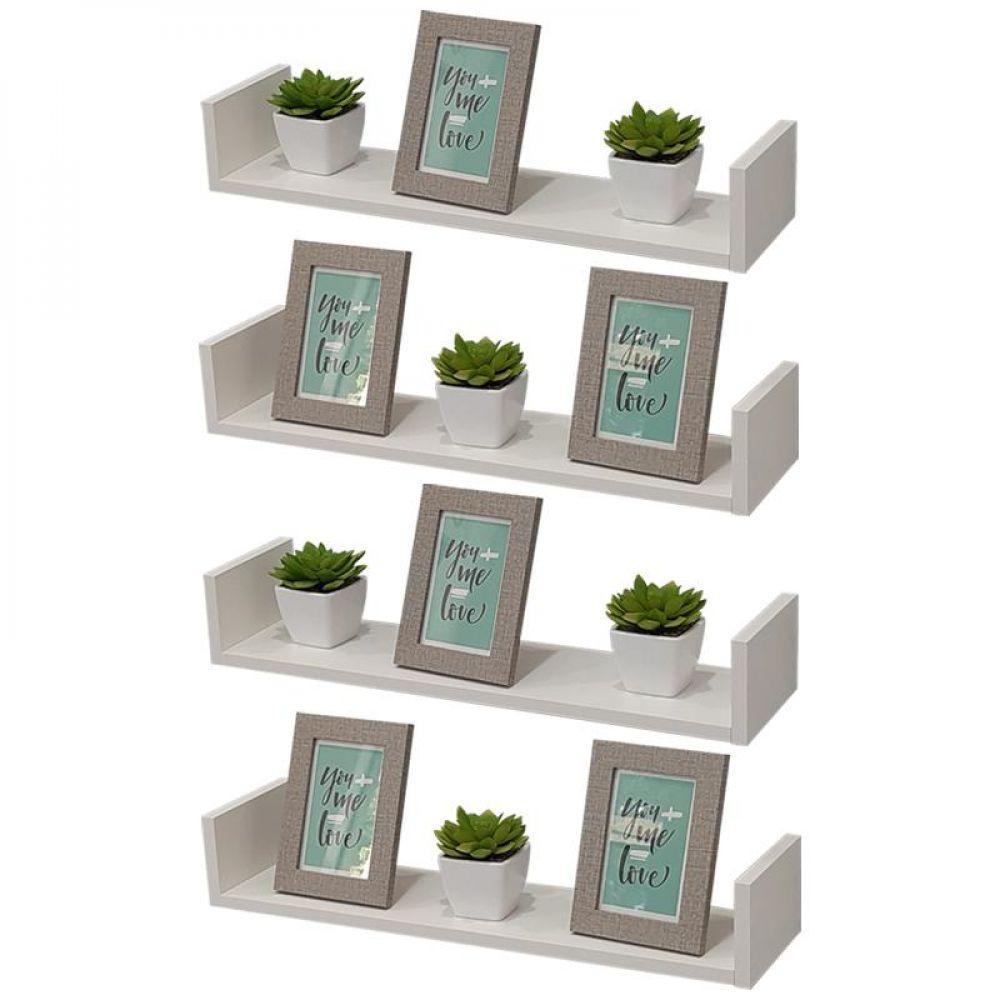 Kit 4 Prateleiras U 60 X 15cm Branca Suporte Invisível - 1