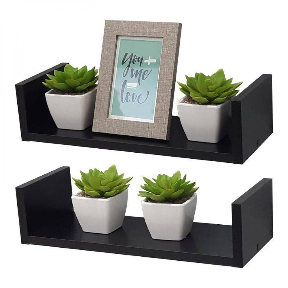 Kit 2 Prateleiras U 50 X 20cm Preta Suporte Invisível - 3