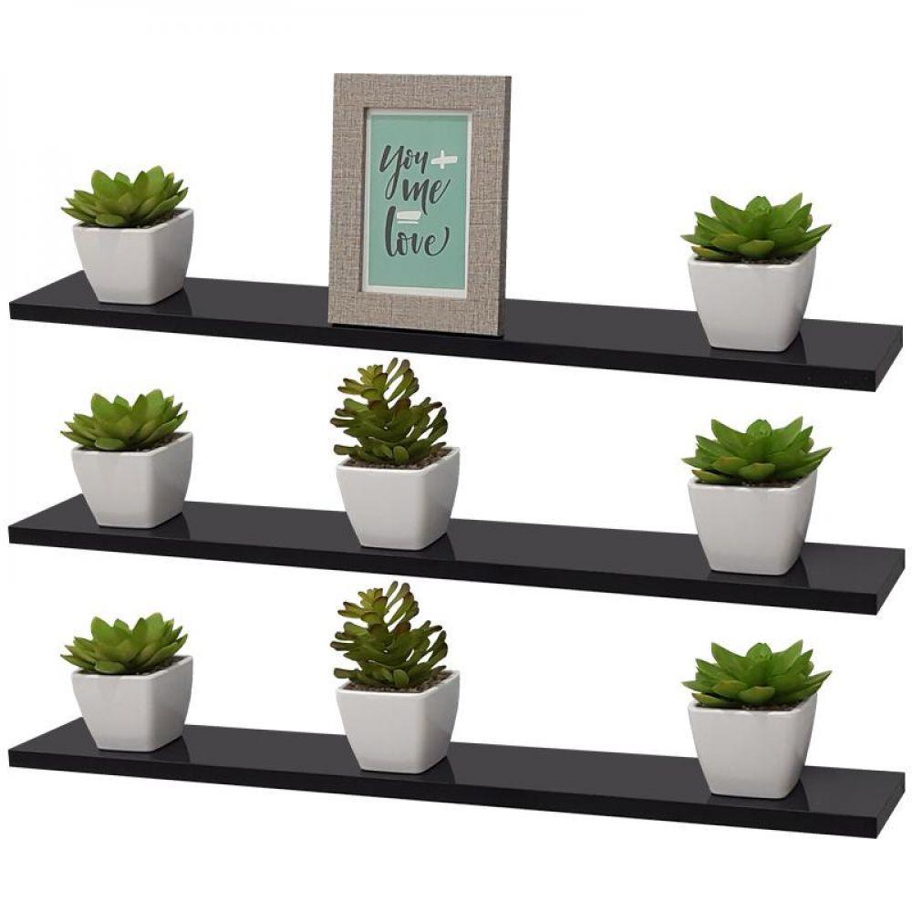 Kit 3 Prateleiras 60 X 20cm Preta Suporte Invisível - 2