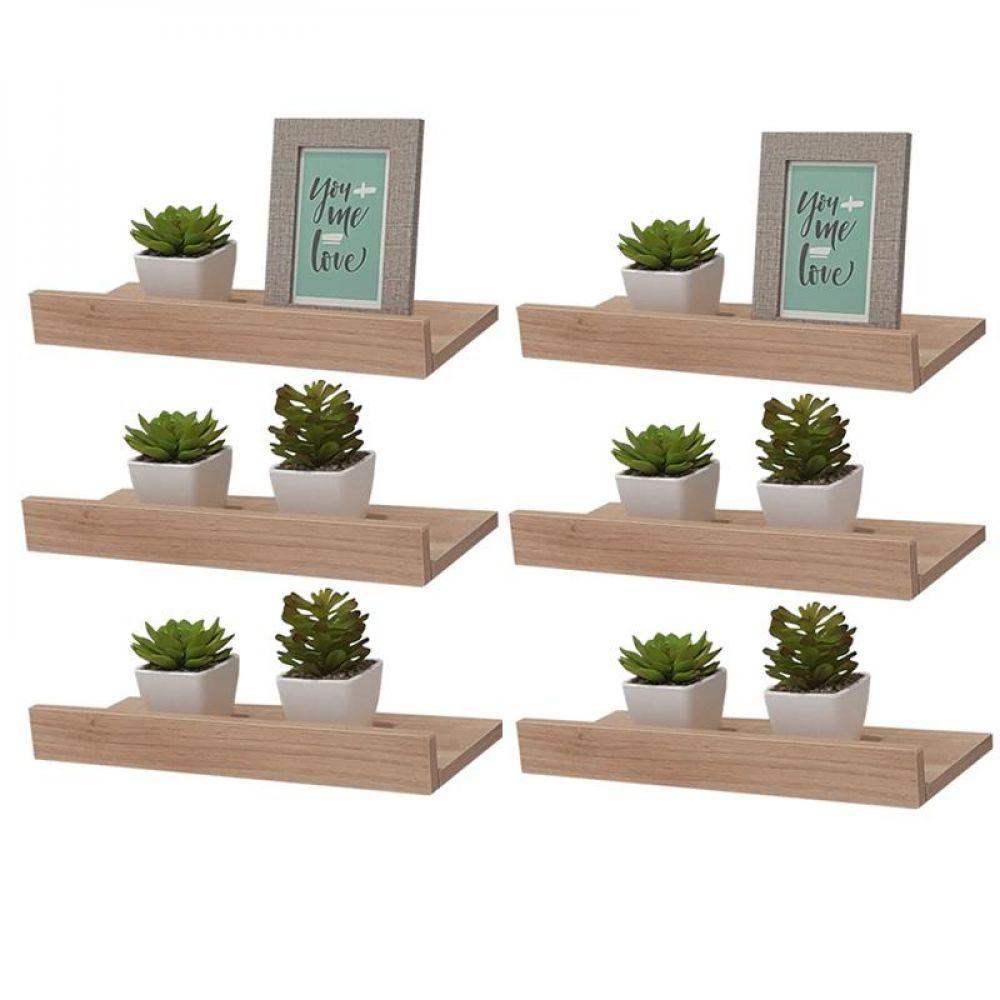 Kit 6 Prateleiras Porta Quadros 60 X 10cm Carvalho Suporte Invisível - 1