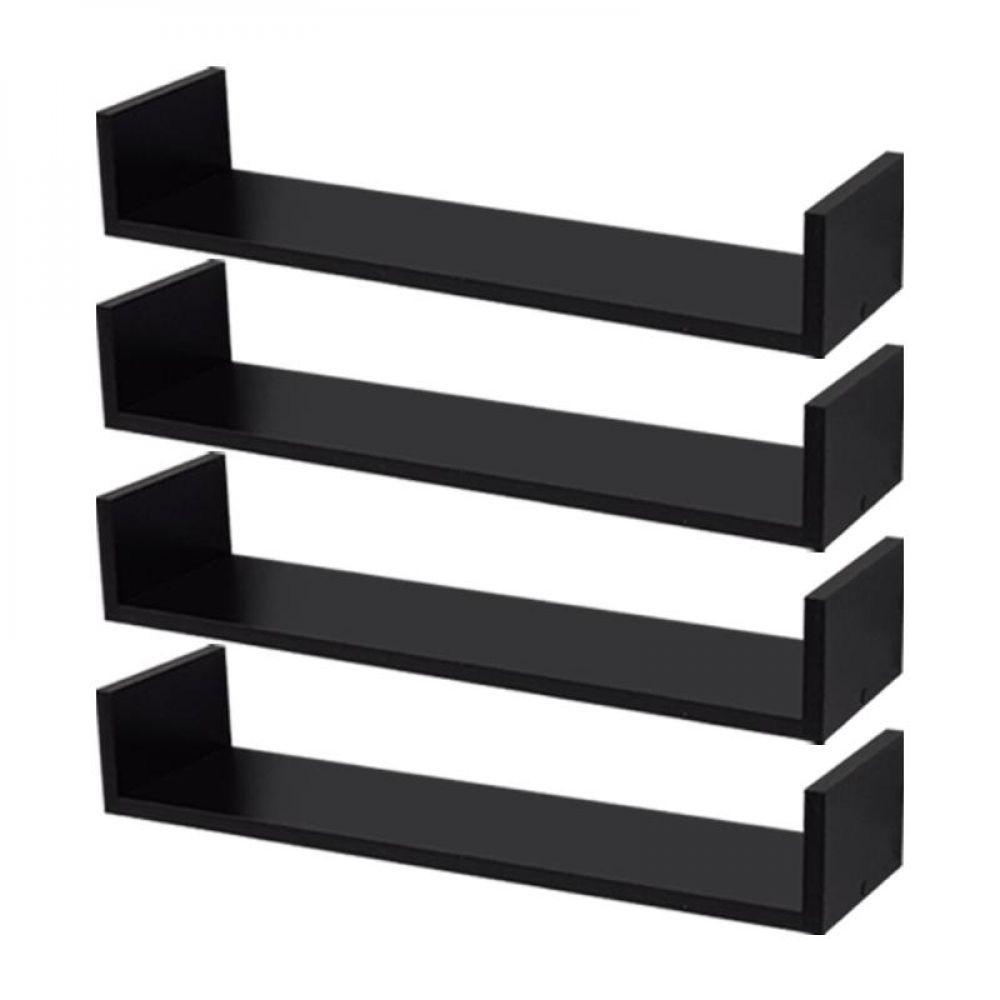 Kit 4 Prateleiras U 50 X 20cm Preta Suporte Invisível - 1