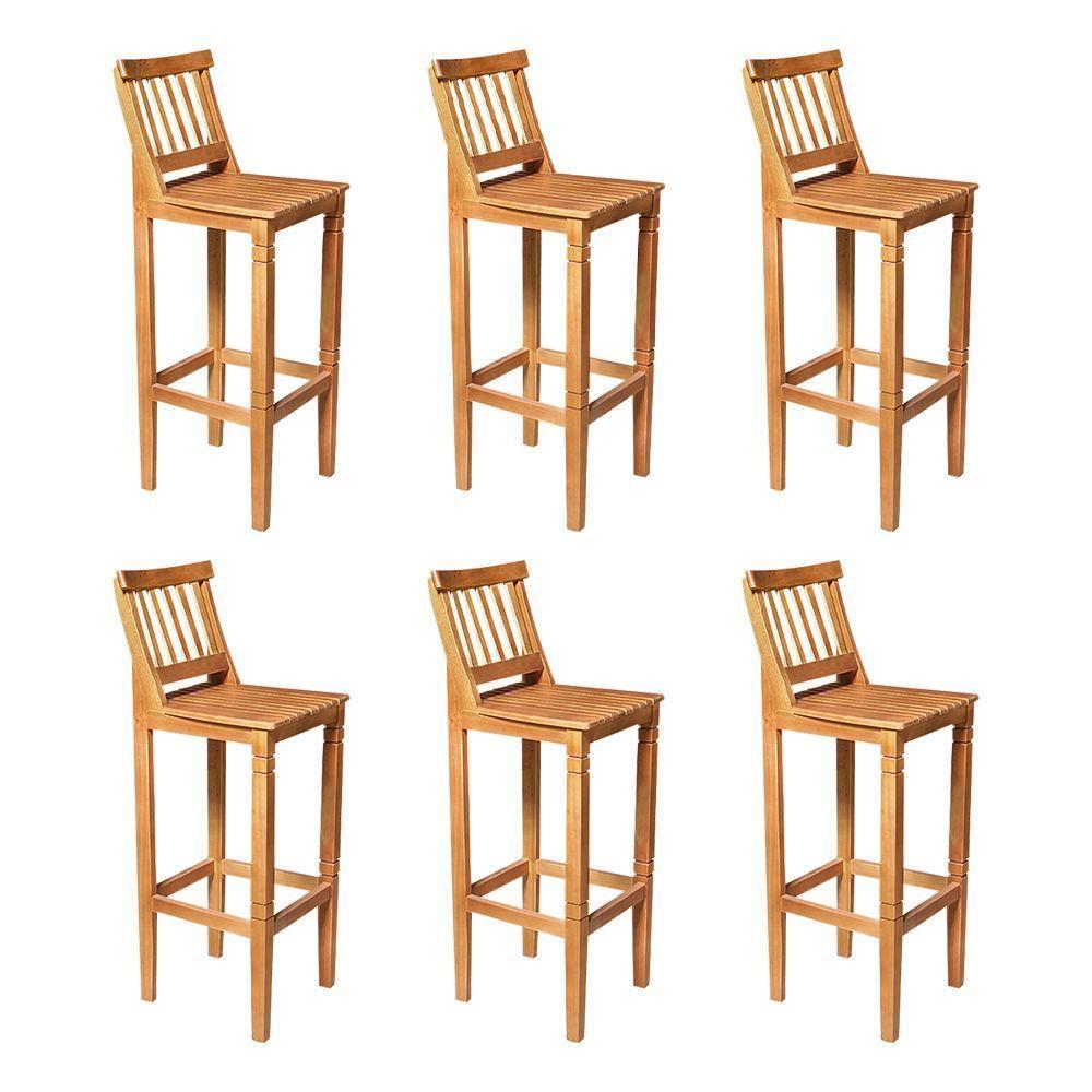 Kit 6 Banquetas Alta De Ripada Com Encosto Confort - Castanho - Marrom - 1