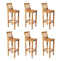 Kit 6 Banquetas Alta De Ripada Com Encosto Confort - Castanho - Marrom - 1