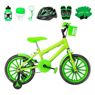 Bicicleta Infantil Aro 16 Nylon + Kit Proteção Verde Claro