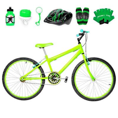 Bicicleta Aro 24 Alumínio + Kit Proteção Verde Claro
