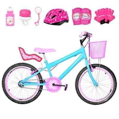 Bicicleta Aro 20 Aero + Kit Premium Azul Claro E Rosa