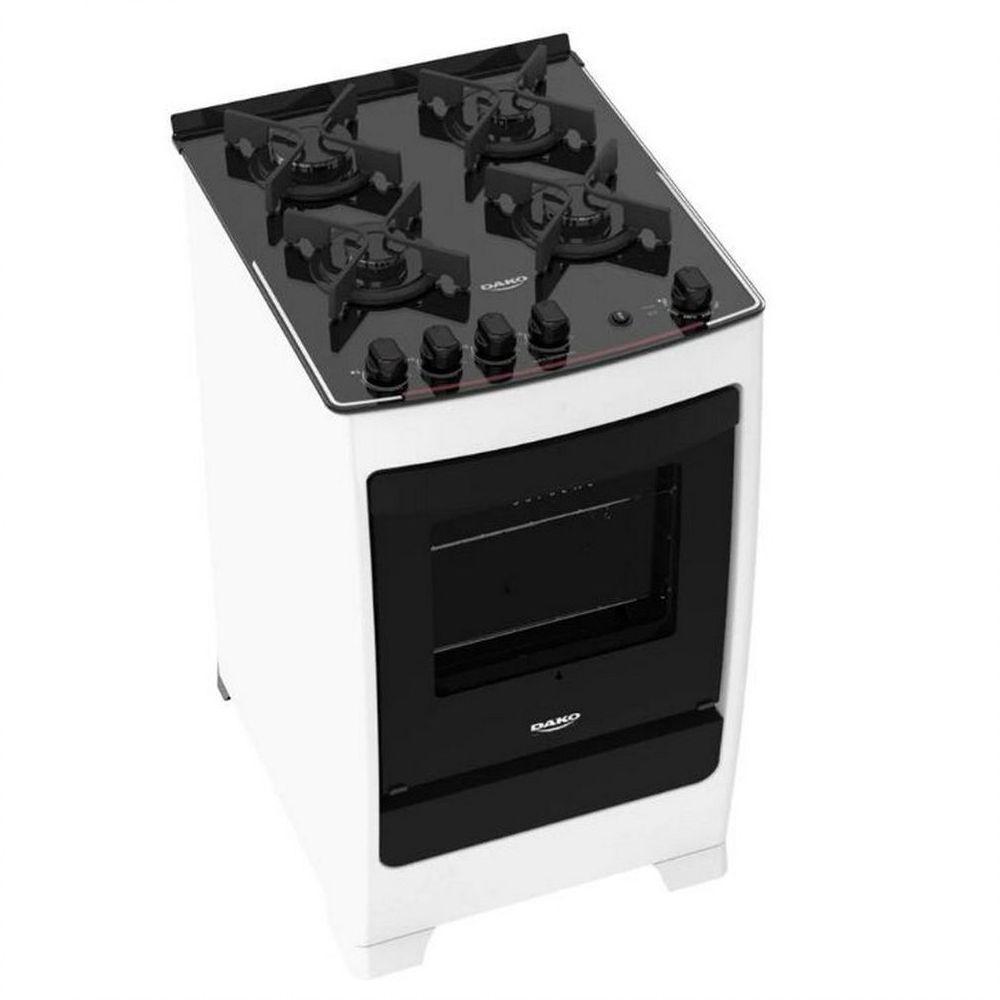 Fogão De Piso 4 Bocas Supreme Glass Mesa Em Vidro Dako Branco Bivolt - 1