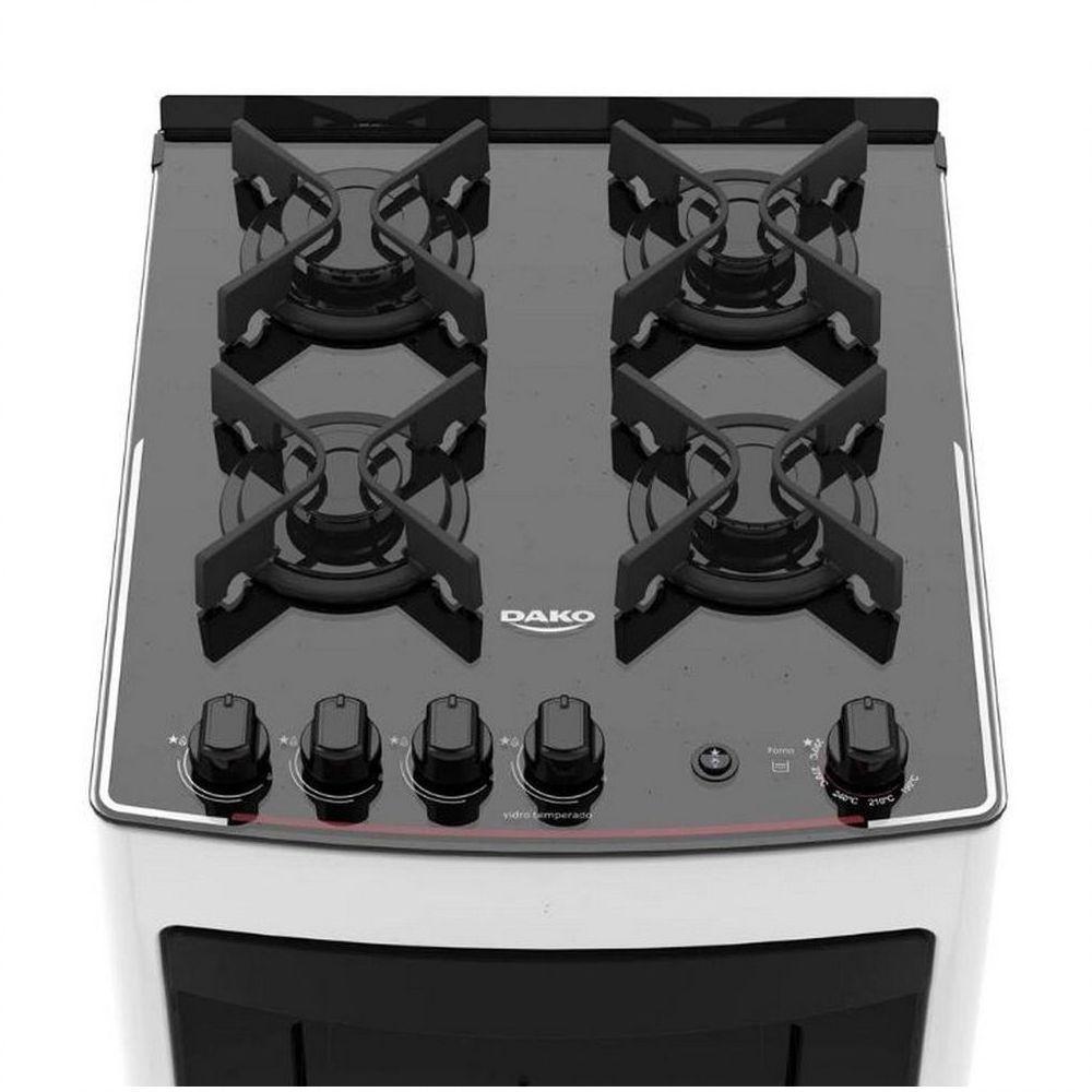 Fogão De Piso 4 Bocas Supreme Glass Mesa Em Vidro Dako Branco Bivolt - 2