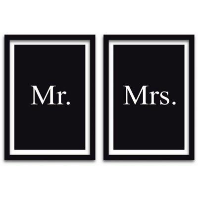Quadros Decorativos 2 Peças 40x60cm Mr. eMrs. Moldura Preta