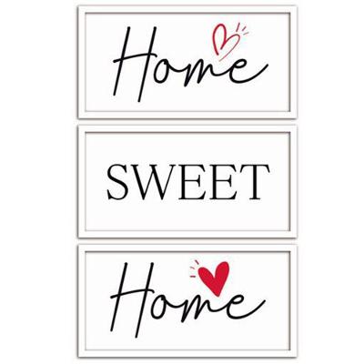 Quadros Decorativos 3 Peças 15x30 Home Sweet Moldura Branca