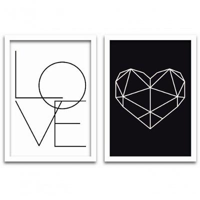 Quadros Decorativos 2 peças 40x60 Love 2 Moldura Branca