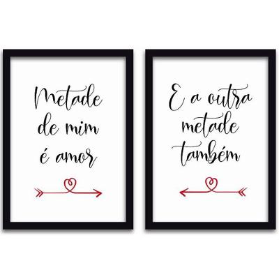 Quadros Decorativos 2Pçs 40x60cm Casal Frases Moldura Preta