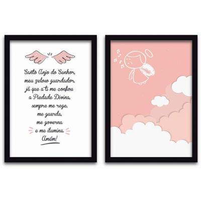 Quadros Decorativos 2Peças 40x60cm Menina Anjo Moldura Preta