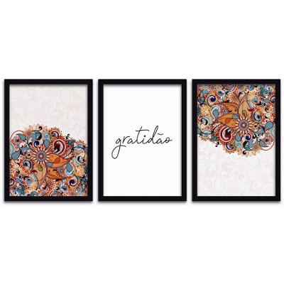 Conjunto Quadros Decorativos 3 peças MDF 20x30 Gratidão