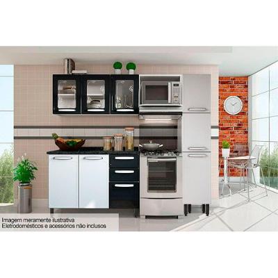 Kit de Cozinha Completa Evidence 4 Peças 3 Portas 2 Gavetas Aço 120cm Branco e Preto