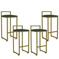 Kit 04 Banquetas Alta Hanna Dourado Linho Verde Musgo - 1
