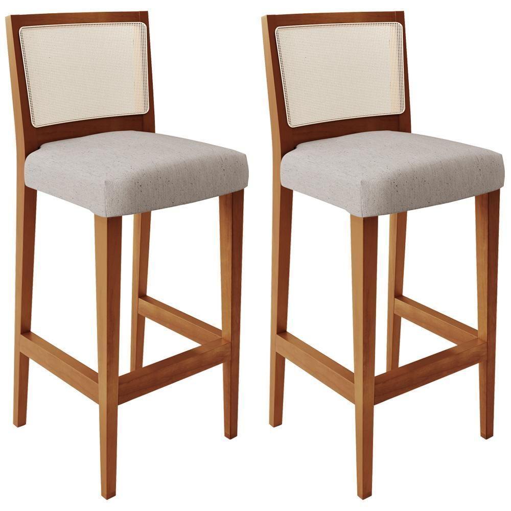 Kit 02 Banquetas Alta Branco Linho Bege - 1