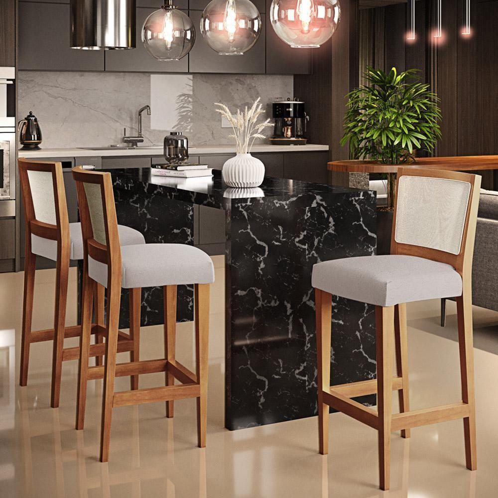 Kit 02 Banquetas Alta Branco Linho Bege - 8