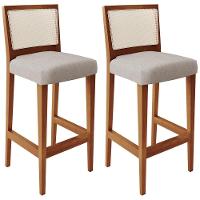 Kit 02 Banquetas Alta Branco Linho Bege - 1