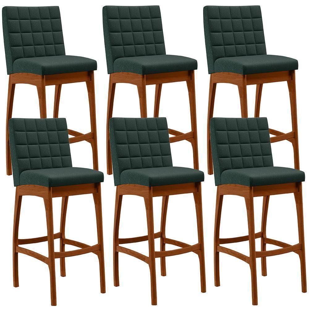 Kit 06 Banquetas Altas Mila Linho Verde Musgo - 1