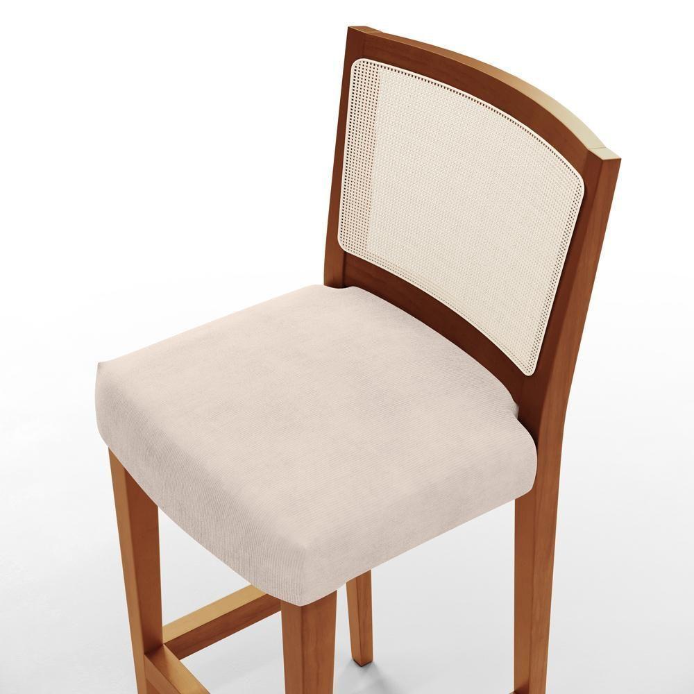 Kit 03 Banquetas Alta Branco Suede Bege - 2