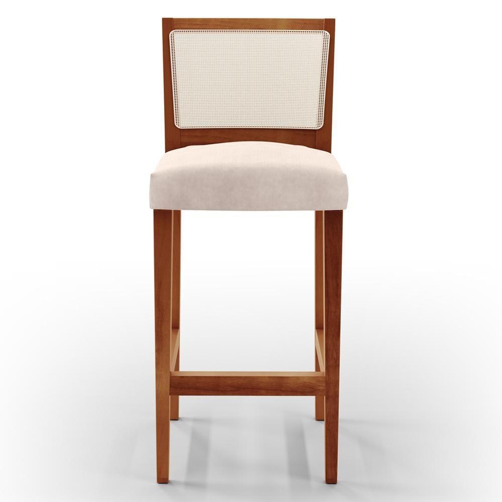 Kit 03 Banquetas Alta Branco Suede Bege - 6