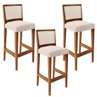 Kit 03 Banquetas Alta Branco Suede Bege - 1