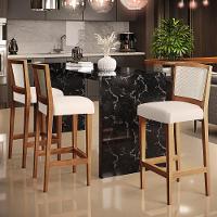 Kit 03 Banquetas Alta Branco Suede Bege - 7