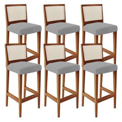 Kit 06 Banquetas Alta Branco Suede Cinza