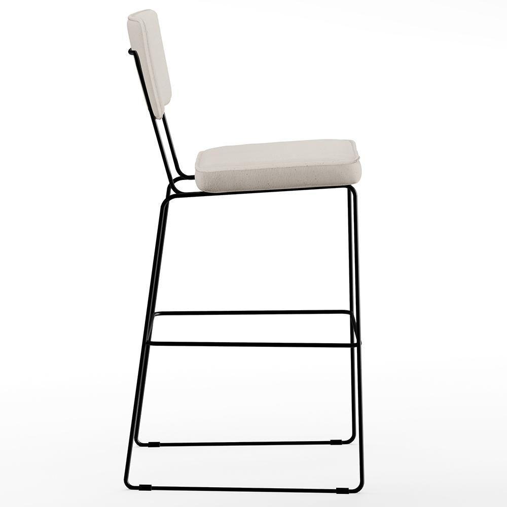 Kit 02 Banquetas Alta Base Em Aço Fixa Linho Cru - 4