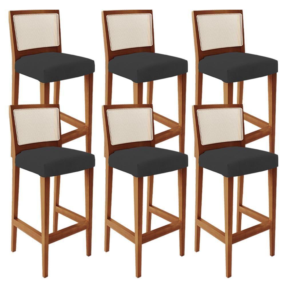 Kit 06 Banquetas Alta Branco Suede Preto - 1