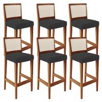 Kit 06 Banquetas Alta Branco Suede Preto - 1