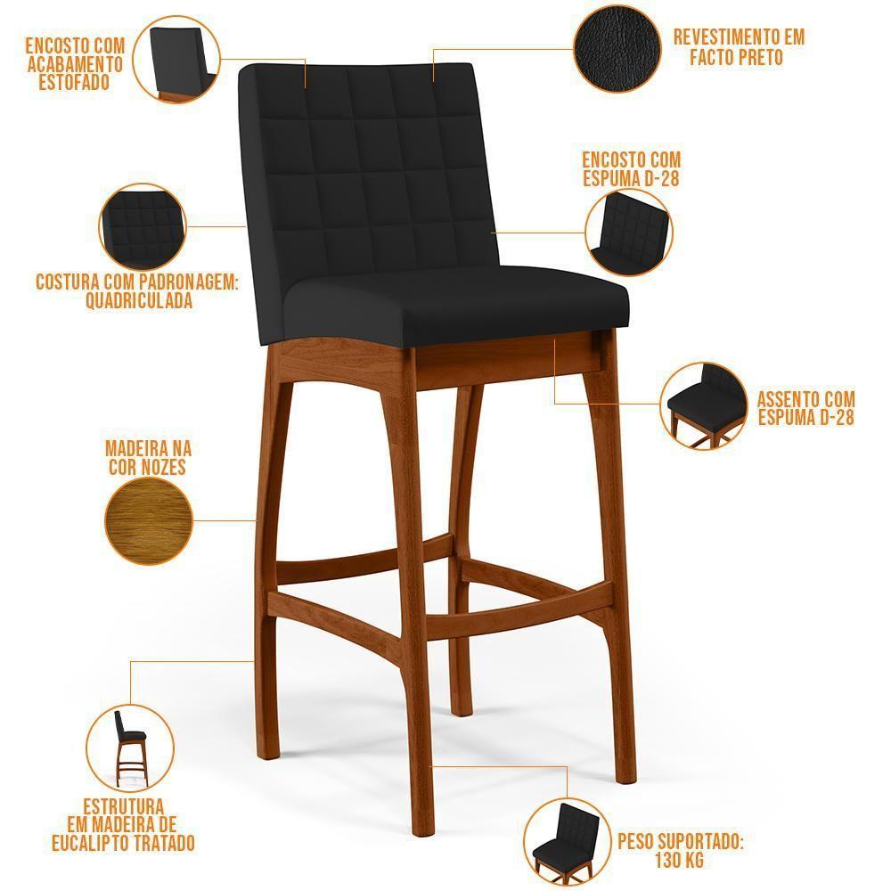 Kit 05 Banquetas Altas Mila Facto Preto Fosco - 7