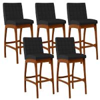 Kit 05 Banquetas Altas Mila Facto Preto Fosco - 1